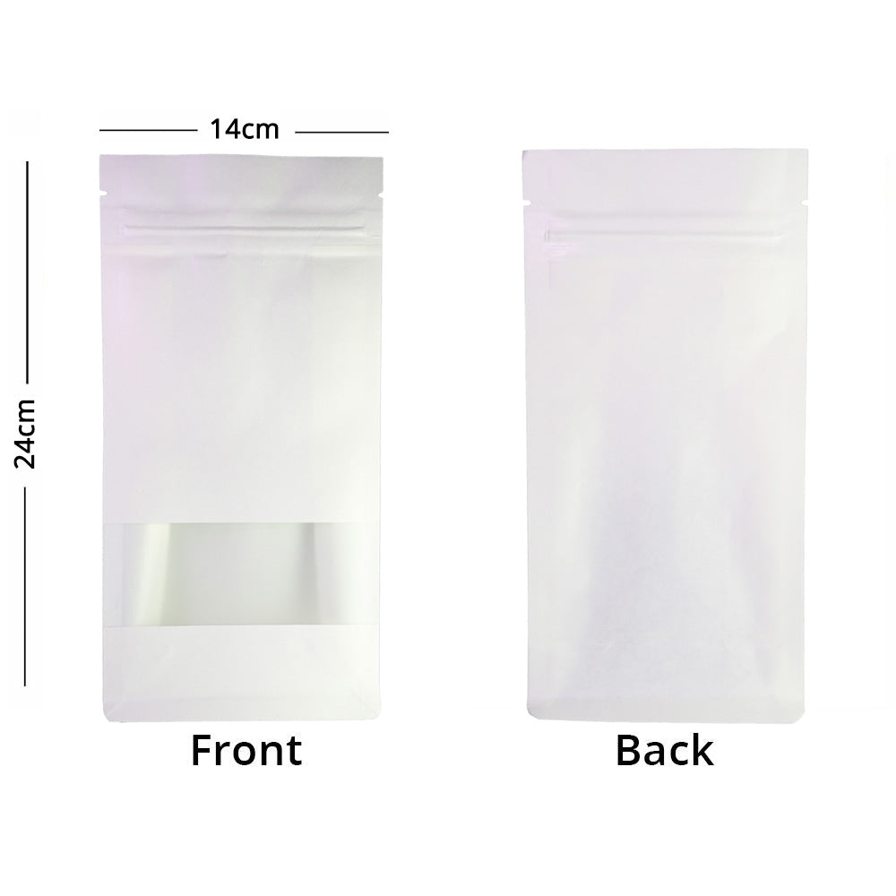Custom Printed: Zip Lock Bag Kraft Paper In Stock White With Frosted Window Eco Biodegradable Wheat Cereal Storage Stand Up Pouch