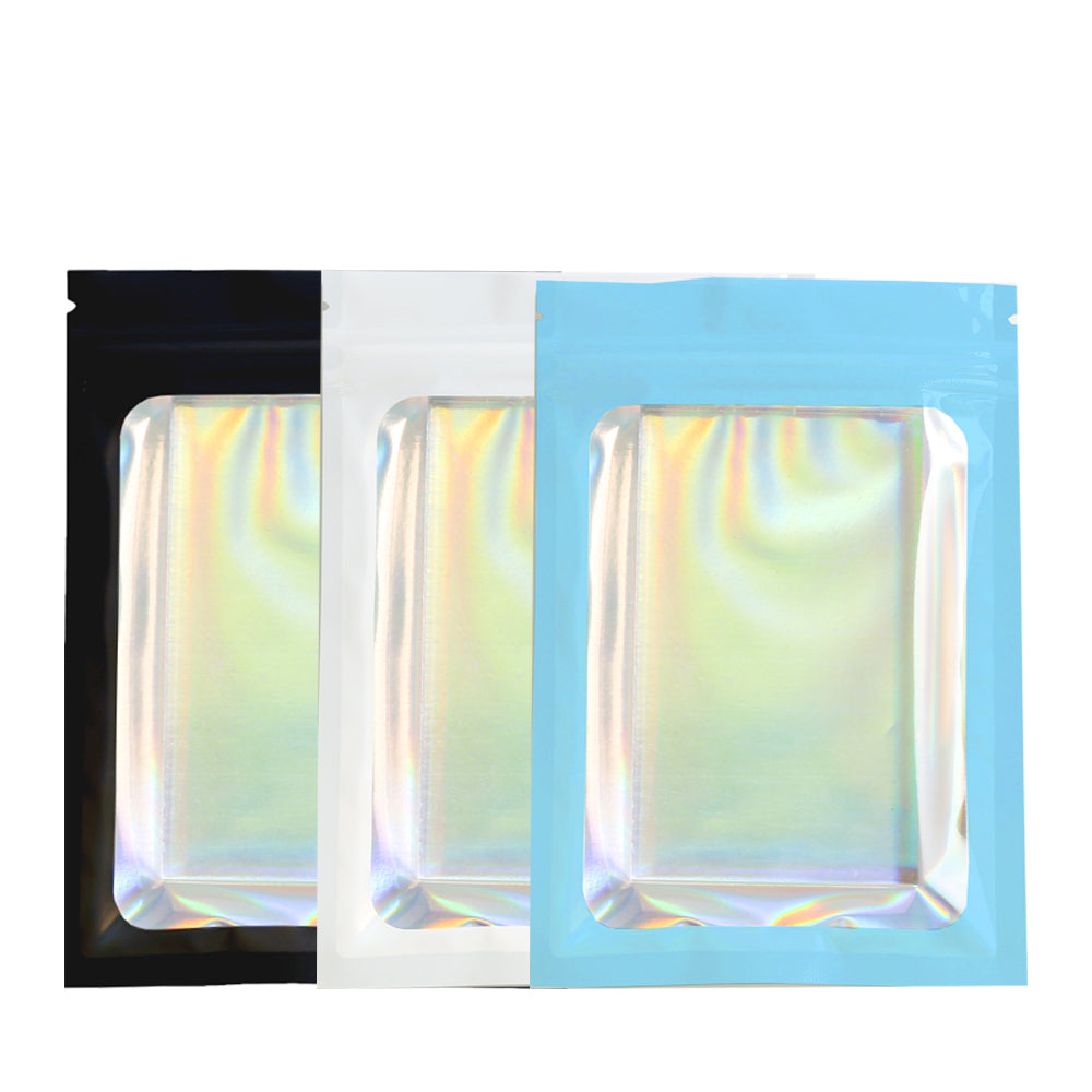 Glossy Plastic Seal Packaging Bag With Clear Window And Tear Notch Foil Flat Bottom Jewelry Travel Sample Storage Zipper Pouch