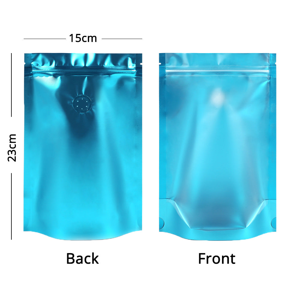 15x23cm Custom Matte Valve Ziplock Doypack Frosted Metallic Foil Plastic Storage Packaging Stand Up Recyclable Eco Bag With Tear Notch