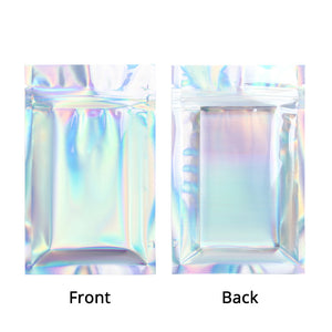 Holographic Silver Bag New Design Glossy Clear Front Plastic Bag Metallic Foil Mylar Cosmetics Food Storage Zipper Pouch