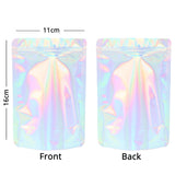 Custom Printed: Glossy Holographic Laser Silver Metallic Foil Mylar Zip Lock Bag Comestic Reusable Stand Up Eco Storage Pouch