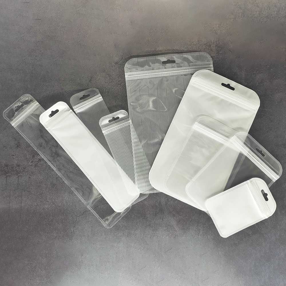 Multi-Size Eco PP Zip Lock Plastic Bag Front Clear Mylar Flat Tear Notch Pouch USB Cable Storage Bag With Hang Hole