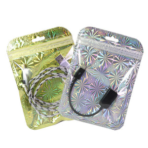 Earphone Zip Lock Bag Metallic Mylar Pouches USB Cable Storage Pouch Clear Front Package Bag With Hang Hole