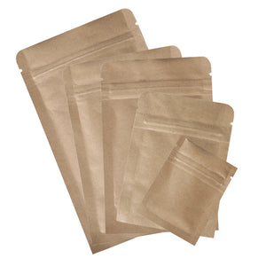 Multi Sizes Smell Proof Kraft Paper Zip Lock Pouches Eco-friendly Mylar Zipper Packaging Bag With Tear Notch