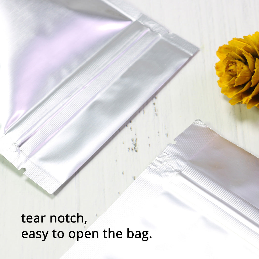 Custom Glossy Silver Aluminium Foil Packaging Reusable Zip Lock Bag Candy Snack Stand Up Storage Sample Pouch