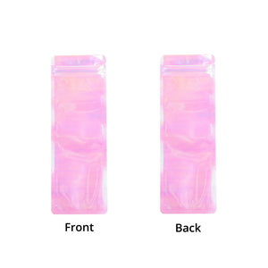 High Quality Glossy Holographic Pink Plastic Zip Lock Bag Reflective Flat Bottom Cosmetic Jewelry Storage Reusable Sealed Pouch
