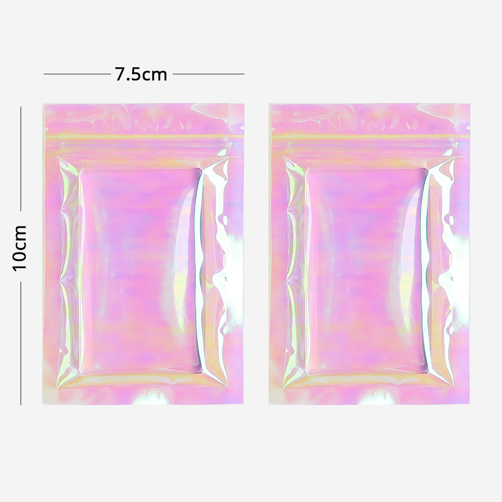 Custom Printed: Holographic Pink Flat Bottom Heat Seal Bag Plastic Mylar Packaging Zip Lock Pouch For Food Make up Storage