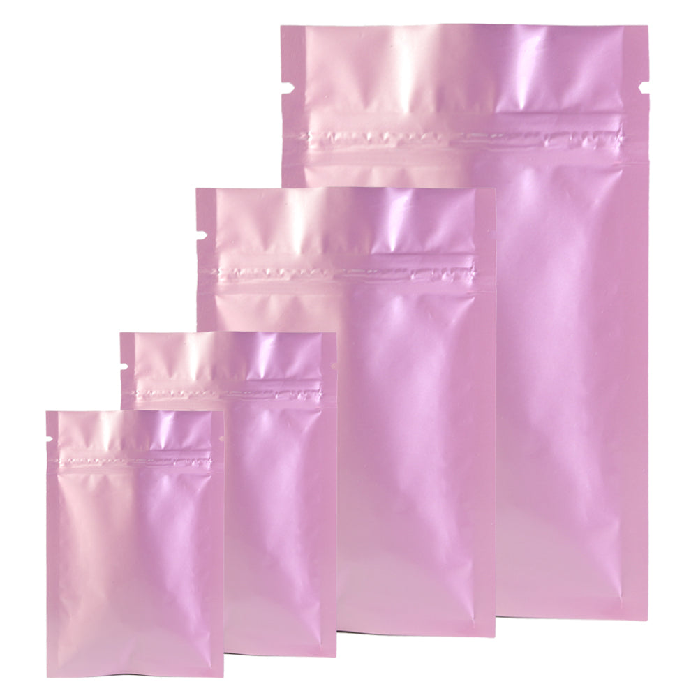Various Sizes Thick Glossy Pink Reclosable Foil Mylar Tear Notch Zip Lock Flat Pouch Gift Storage Bag