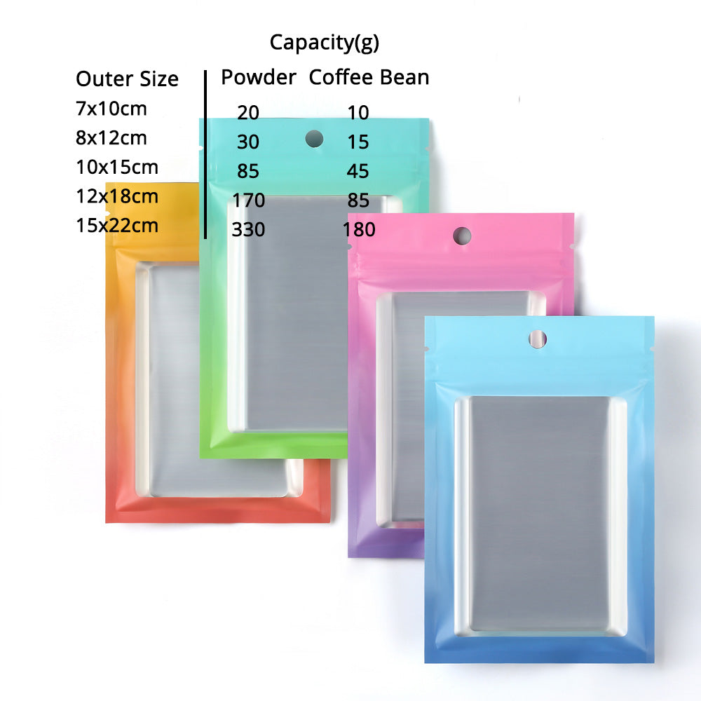 High Quality Matte Flat Bottom Seal Plastic Bag Metallic Foil  With Clear Window And Round Hole Storage Organizer Zipper Bag