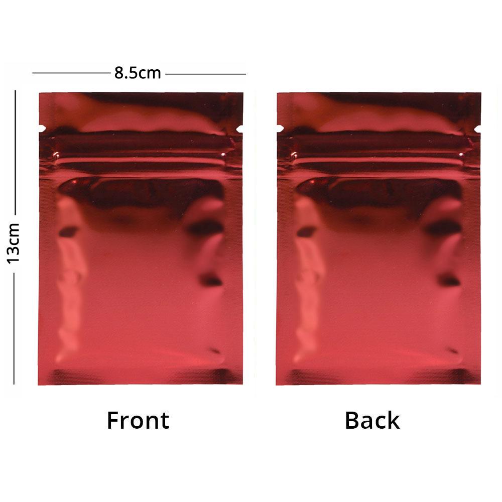 Glossy Metallic Foil Reclosable Zip Lock Package Bags Heat Sealing Flat Zipper Pouch w/ Tear Notch