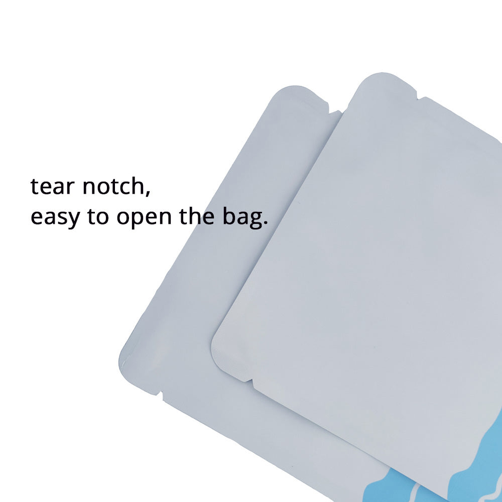 Vacuum Seal Metallic Foil Mylar PP White Bags Matte Open Top Tear Notch Storage Pouch With Printing