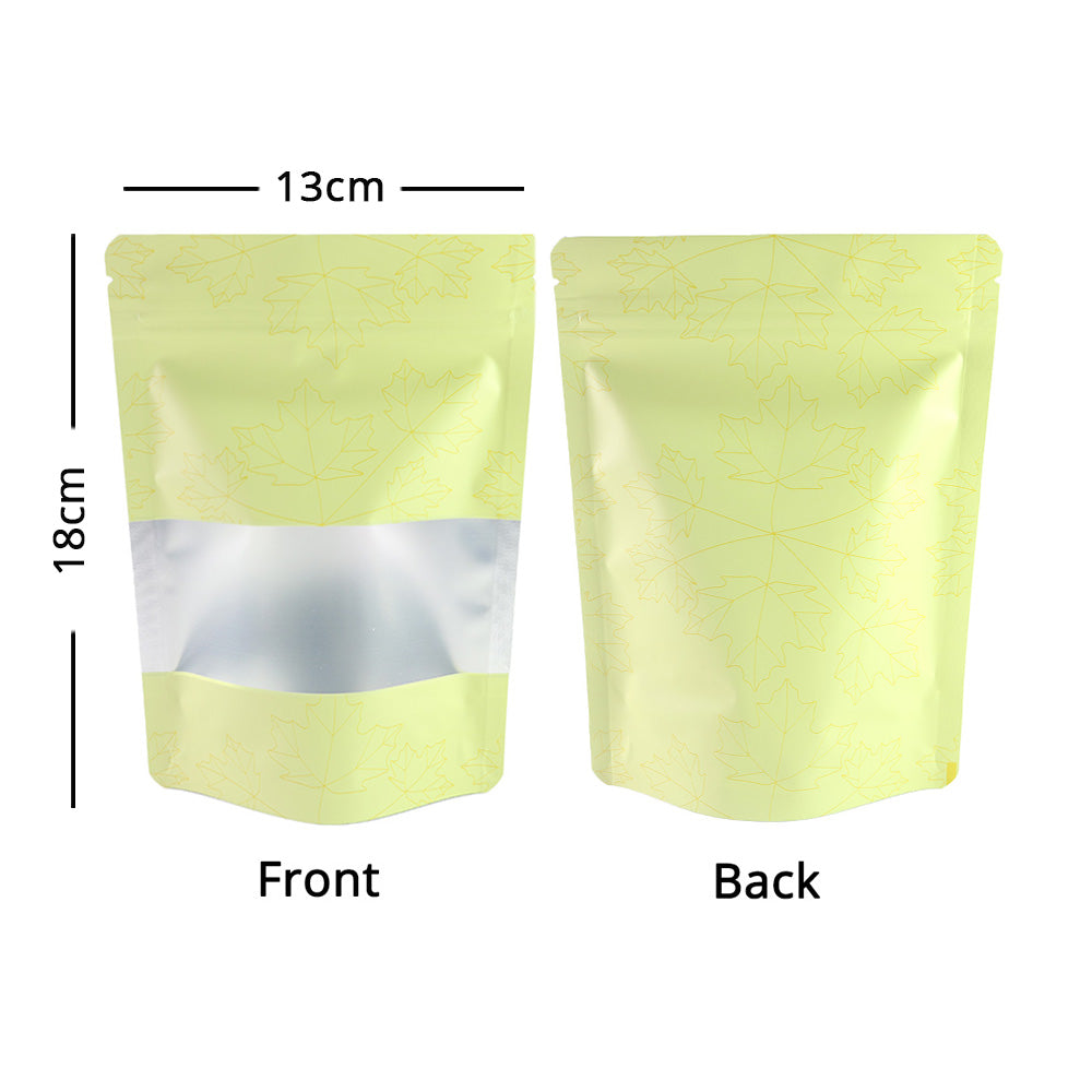 Zip Lock Bag Matte With Frosted Window And Maple Leaf Pattern Aluminium Foil Stand Up Eco Sealed Storage Pouch