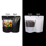 Custom Printed:Matte Black/ White With Frosted Window And Handle Hole Metallic Foil Stand Up Reusable Zipper Storage Bag