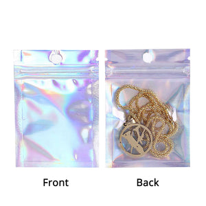 Eco Smell Proof Candy Packaging Bag Clear Front Holographic Silver Back Reusable Zip Lock Jewelry Storage Pouch