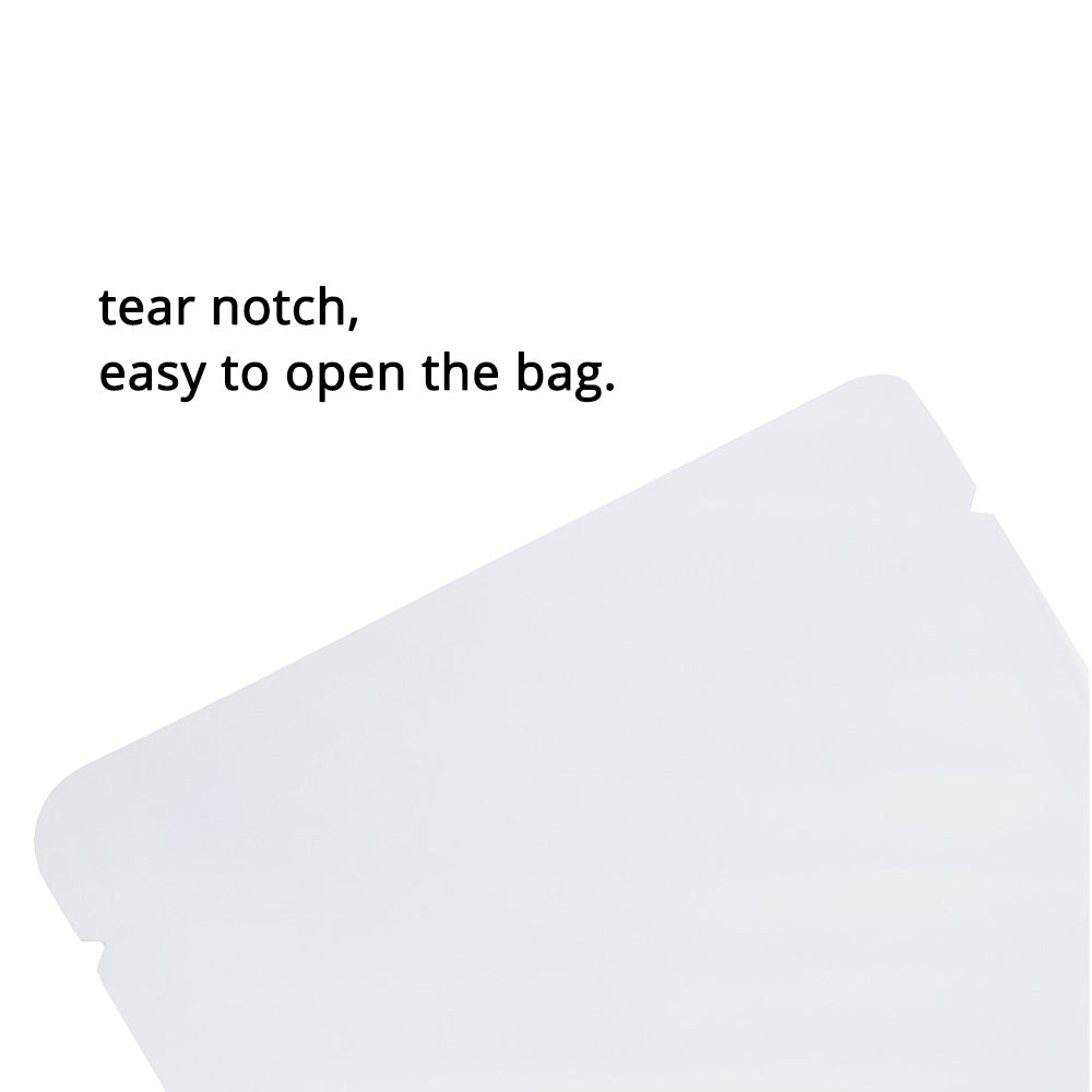 Variety of Sizes Matte White Foil Mylar Vacuum Open Top Pouch Bag with Printing & Tear Notch