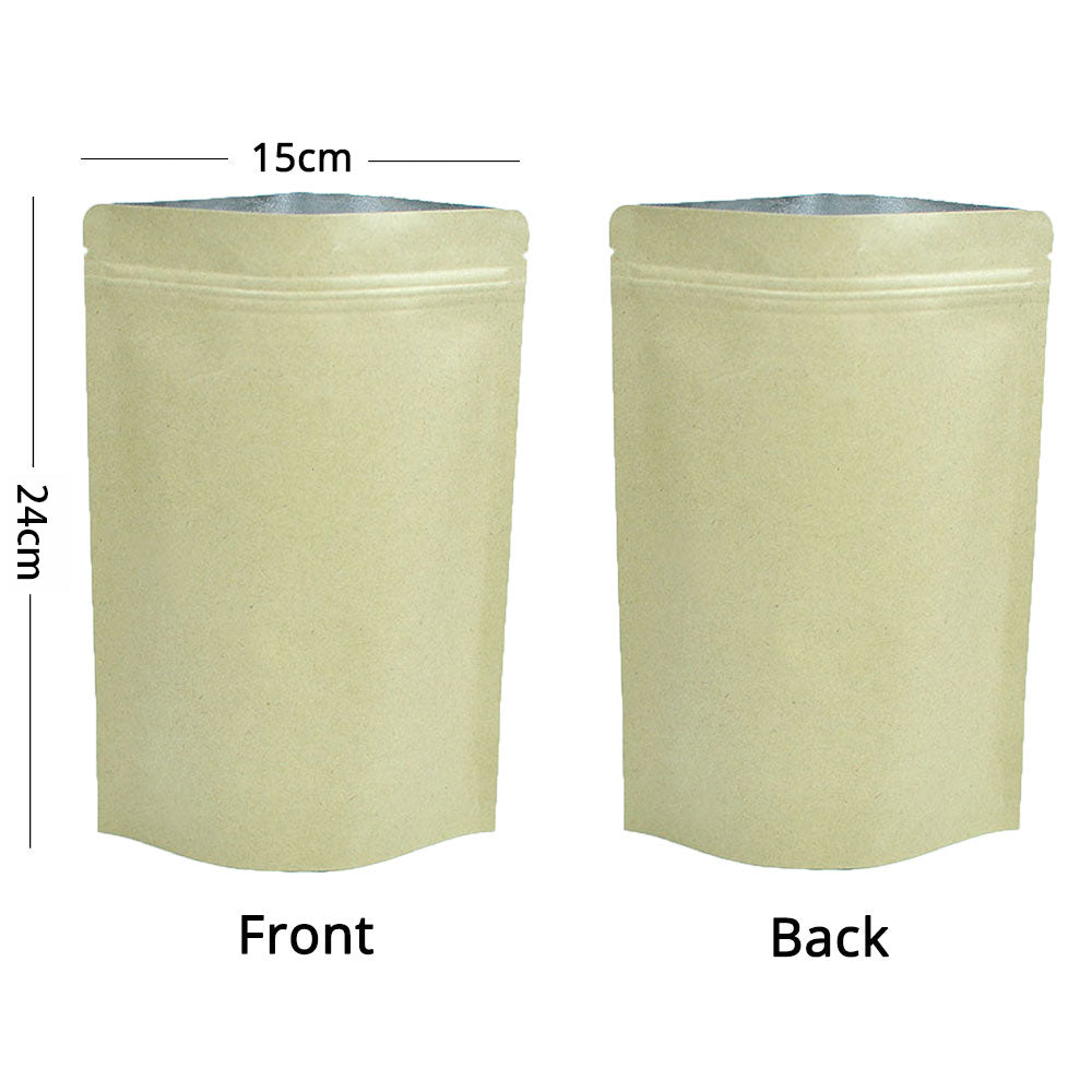 Kraft Paper Metallic Foil Mylar Stand Up Zipper Bag Eco Sealing Film Bag Smellproof Tea Food Storage Organizer Pouch