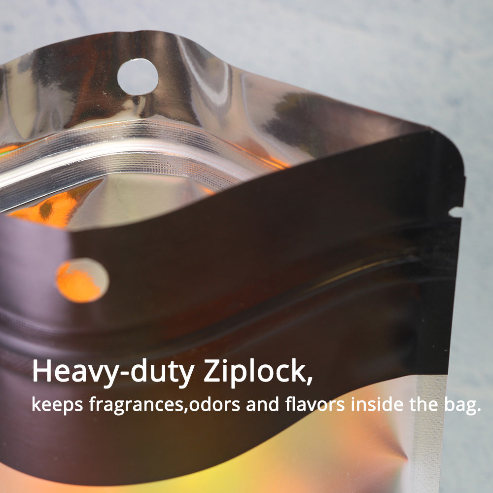 Custom Printed:Matte Black/ White With Frosted Window And Handle Hole Metallic Foil Stand Up Reusable Zipper Storage Bag