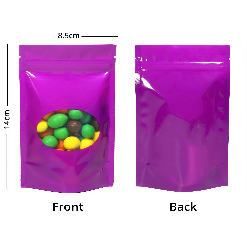 Custom Glossy Sealed Bag With Oval Clear Window And Tear Notch Metallic Foil Mylar Stand Up Household Storage Zip Lock Pouch