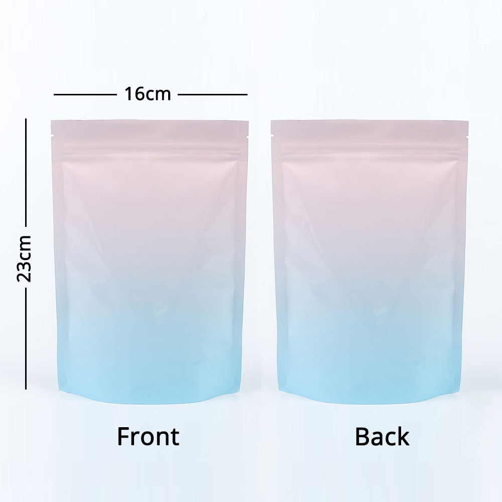 Custom Printed:High Quality Glossy Various Sizes Gradual Pink/Blue Stand Up Bag Aluminium Foil Mylar Storage Organizer Zipper Bag