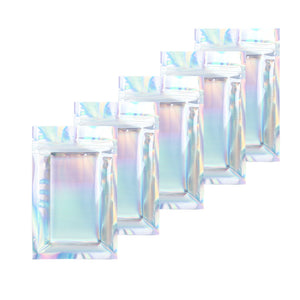 Holographic Silver Bag New Design Glossy Clear Front Plastic Bag Metallic Foil Mylar Cosmetics Food Storage Zipper Pouch