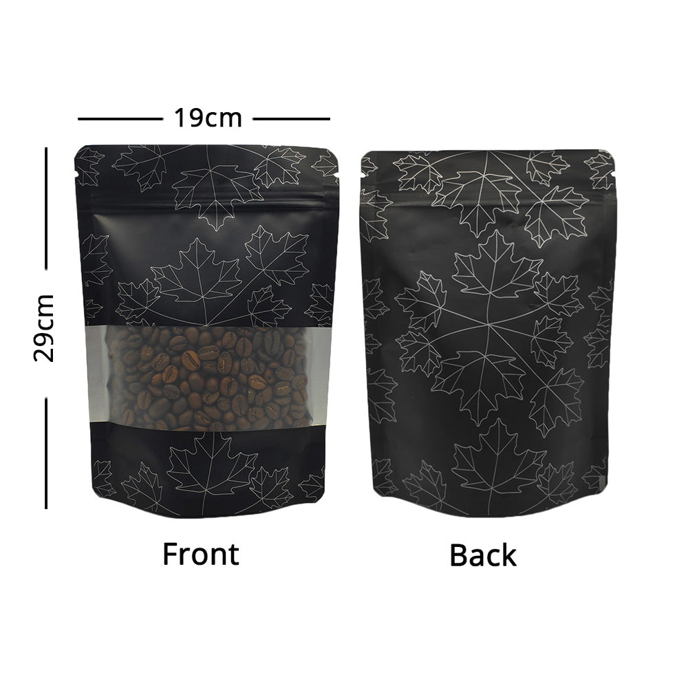 Zip Lock Bag Matte With Frosted Window And Maple Leaf Pattern Aluminium Foil Stand Up Eco Sealed Storage Pouch
