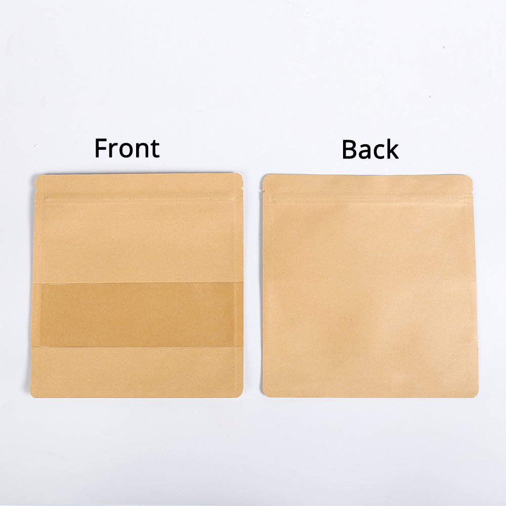 High Quality Custom Kraft Paper Sealed Bag Flat Bottom With Clear Window Eco Recyclable Zip Lock Storage Packaging Pouch