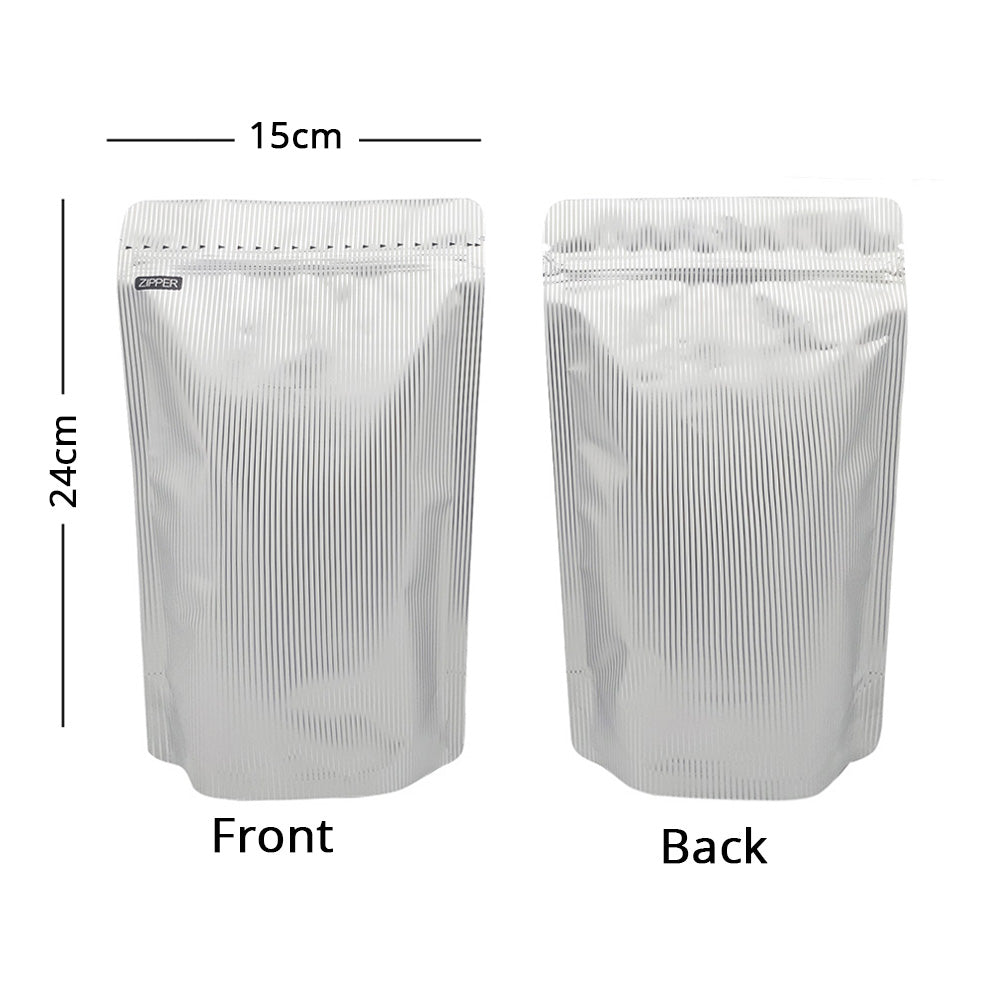 Custom Printed:Metallic Foil Mylar Bag 15x24cm Various Colors Stand Up Storage Pouch W/Stripe And Tear Notch Reusable Zipper Bag