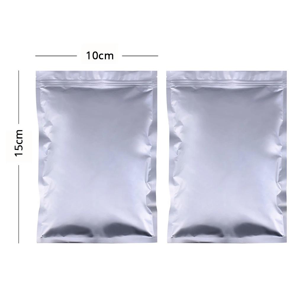 Multi-Size Tear Notch Heavy-Duty Silver Flat Aluminum Foil Self Sealing Pouch Food Snack Zip Lock Package Storage Bag