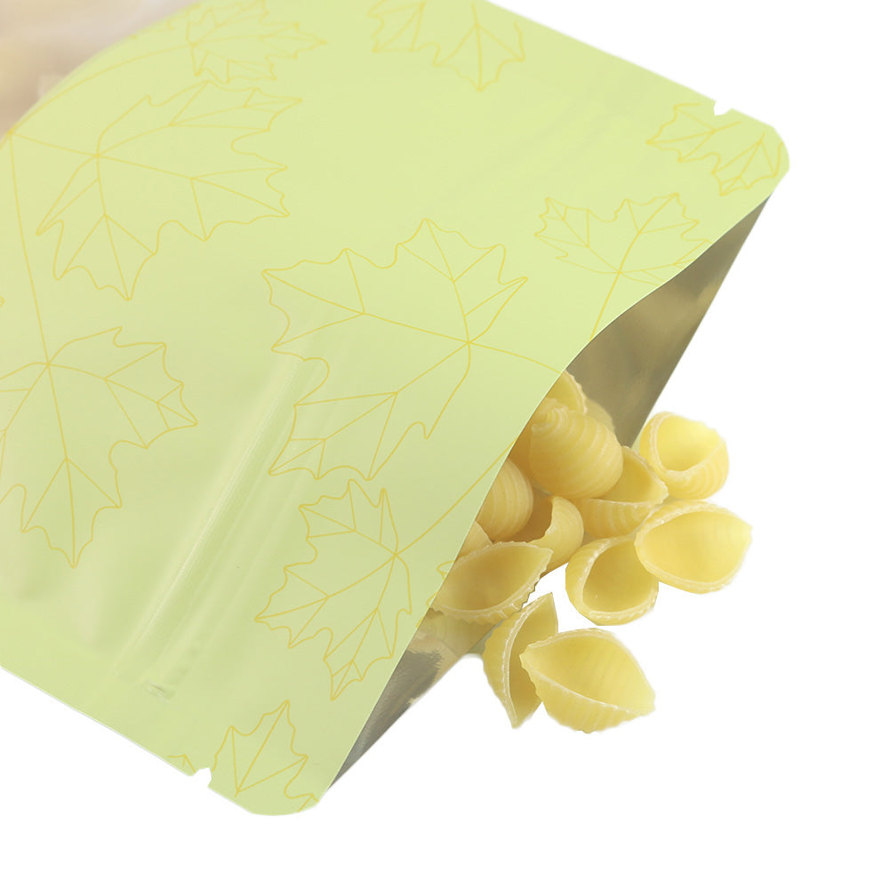 Zip Lock Bag Matte With Frosted Window And Maple Leaf Pattern Aluminium Foil Stand Up Eco Sealed Storage Pouch