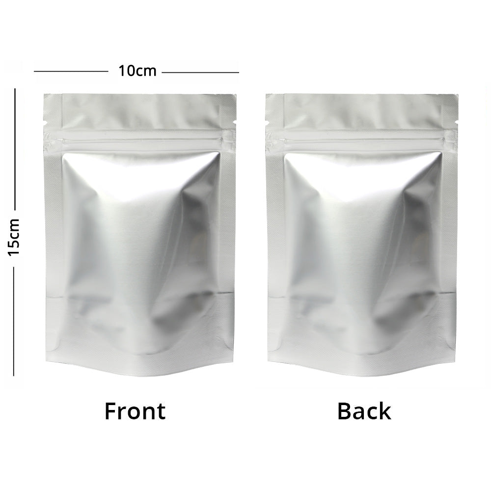 Custom Glossy Silver Aluminium Foil Packaging Reusable Zip Lock Bag Candy Snack Stand Up Storage Sample Pouch