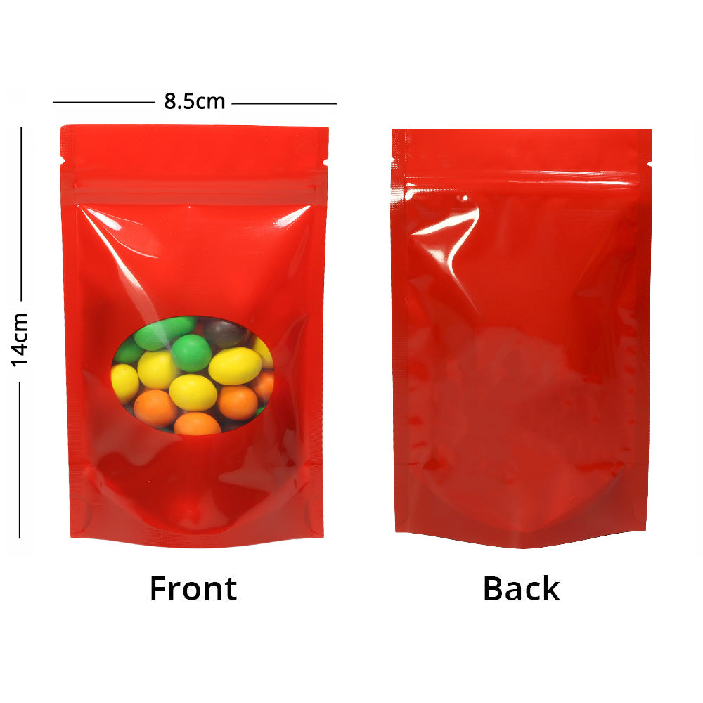 Custom Glossy Sealed Bag With Oval Clear Window And Tear Notch Metallic Foil Mylar Stand Up Household Storage Zip Lock Pouch