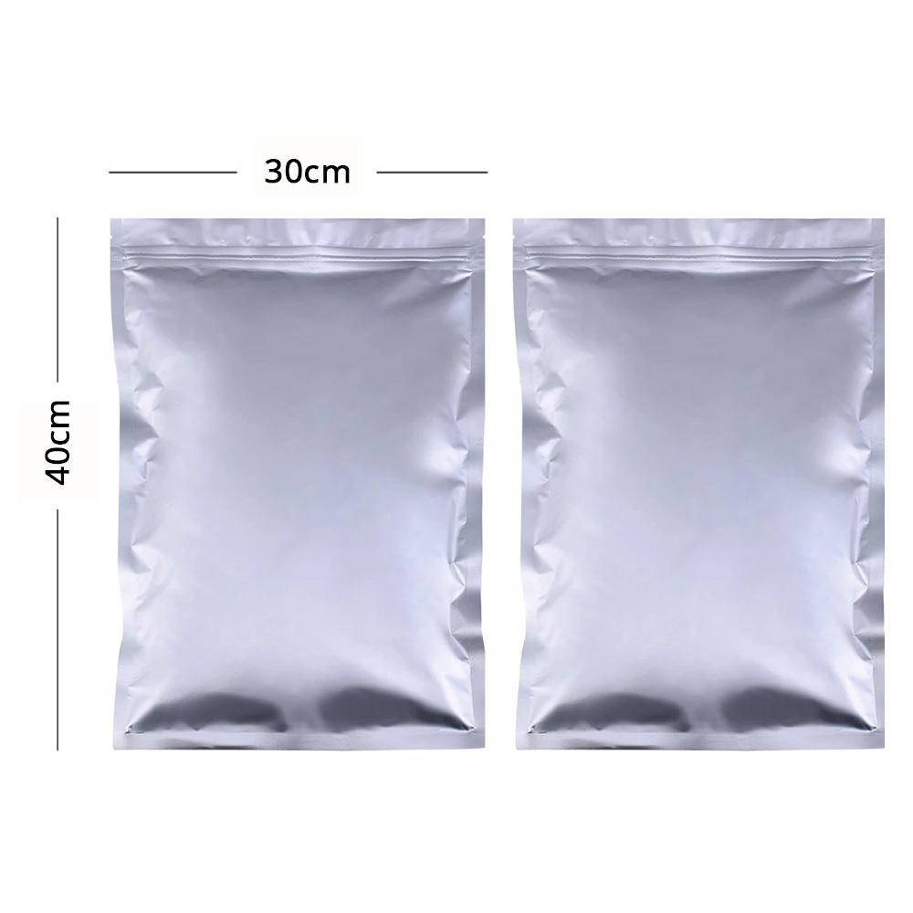 Multi-Size Tear Notch Heavy-Duty Silver Flat Aluminum Foil Self Sealing Pouch Food Snack Zip Lock Package Storage Bag