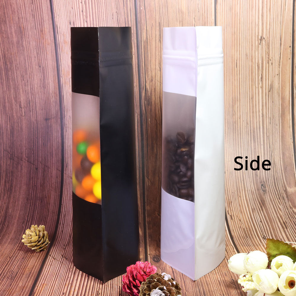 Custom Printed:Matte Black/ White With Frosted Window And Handle Hole Metallic Foil Stand Up Reusable Zipper Storage Bag