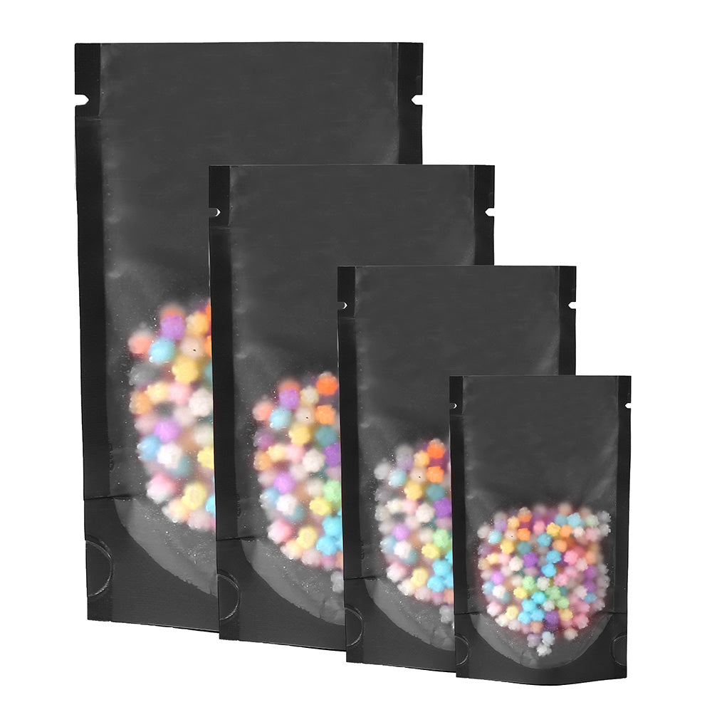 Vacuum Heat Seal Pouches Stand Up Smell Proof Matte Open Top Plastic Packaging Bags w/Clear Window & Tear Notch
