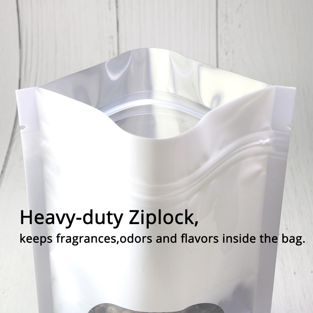Custom Glossy Sealed Bag With Oval Clear Window And Tear Notch Metallic Foil Mylar Stand Up Household Storage Zip Lock Pouch