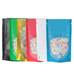 Vacuum Heat Seal Pouches Stand Up Smell Proof Matte Open Top Plastic Packaging Bags w/Clear Window & Tear Notch