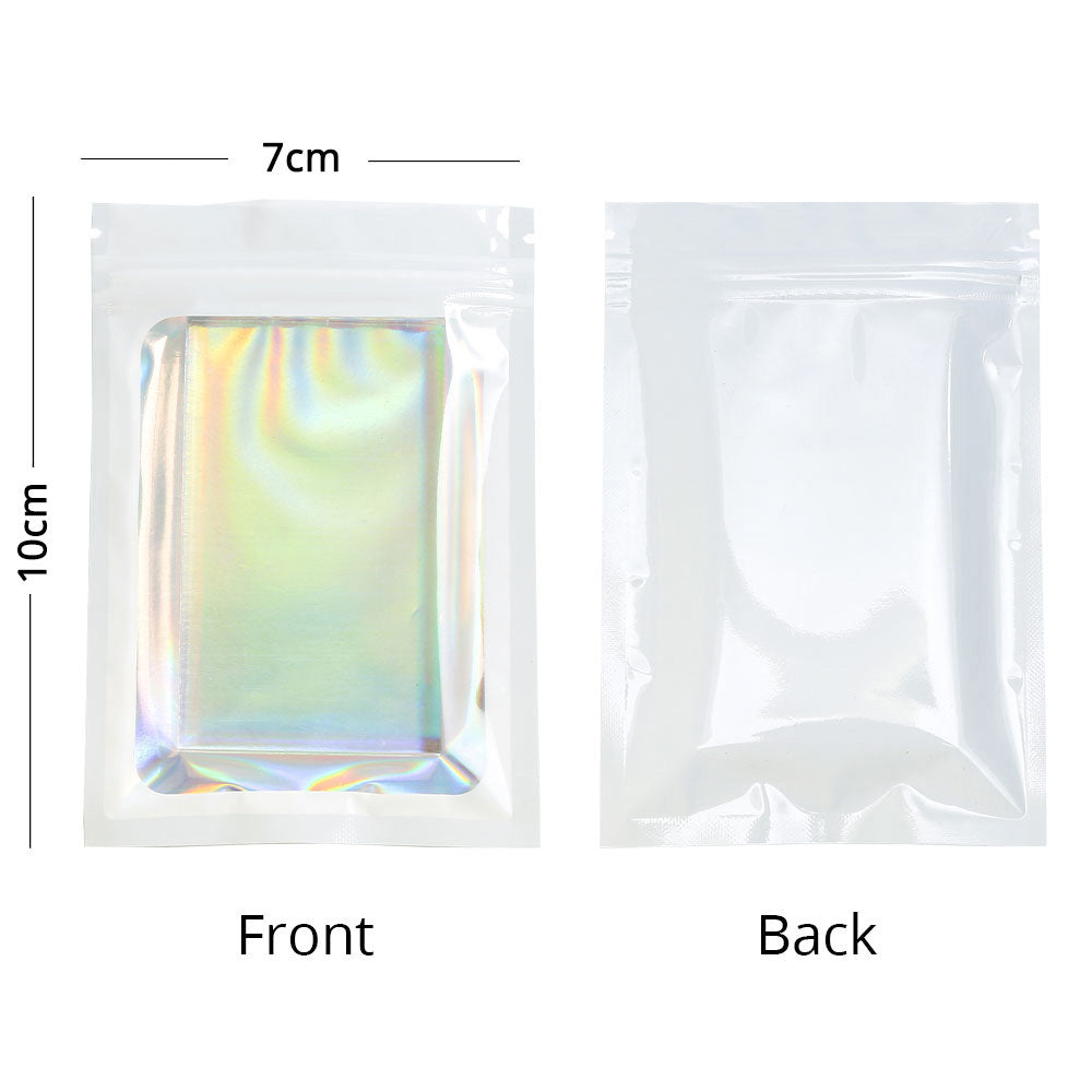 Glossy Plastic Seal Packaging Bag With Clear Window And Tear Notch Foil Flat Bottom Jewelry Travel Sample Storage Zipper Pouch