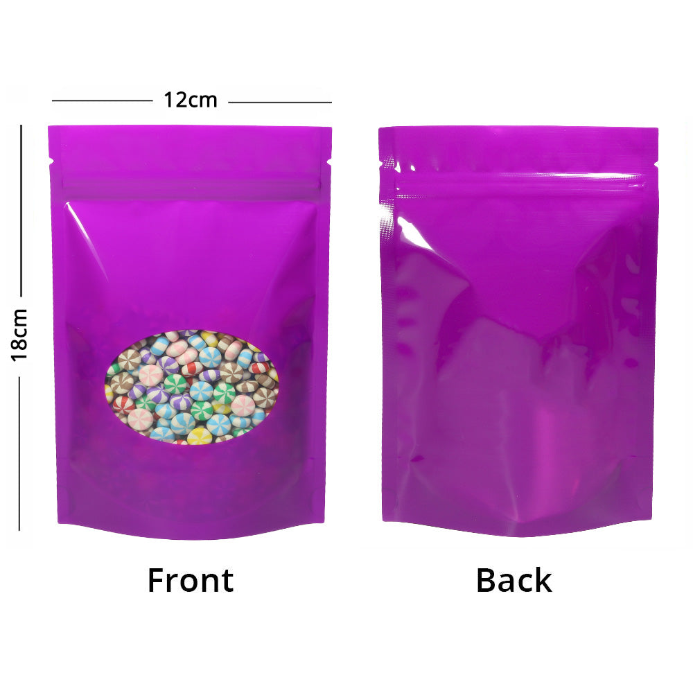 Custom Glossy Sealed Bag With Oval Clear Window And Tear Notch Metallic Foil Mylar Stand Up Household Storage Zip Lock Pouch