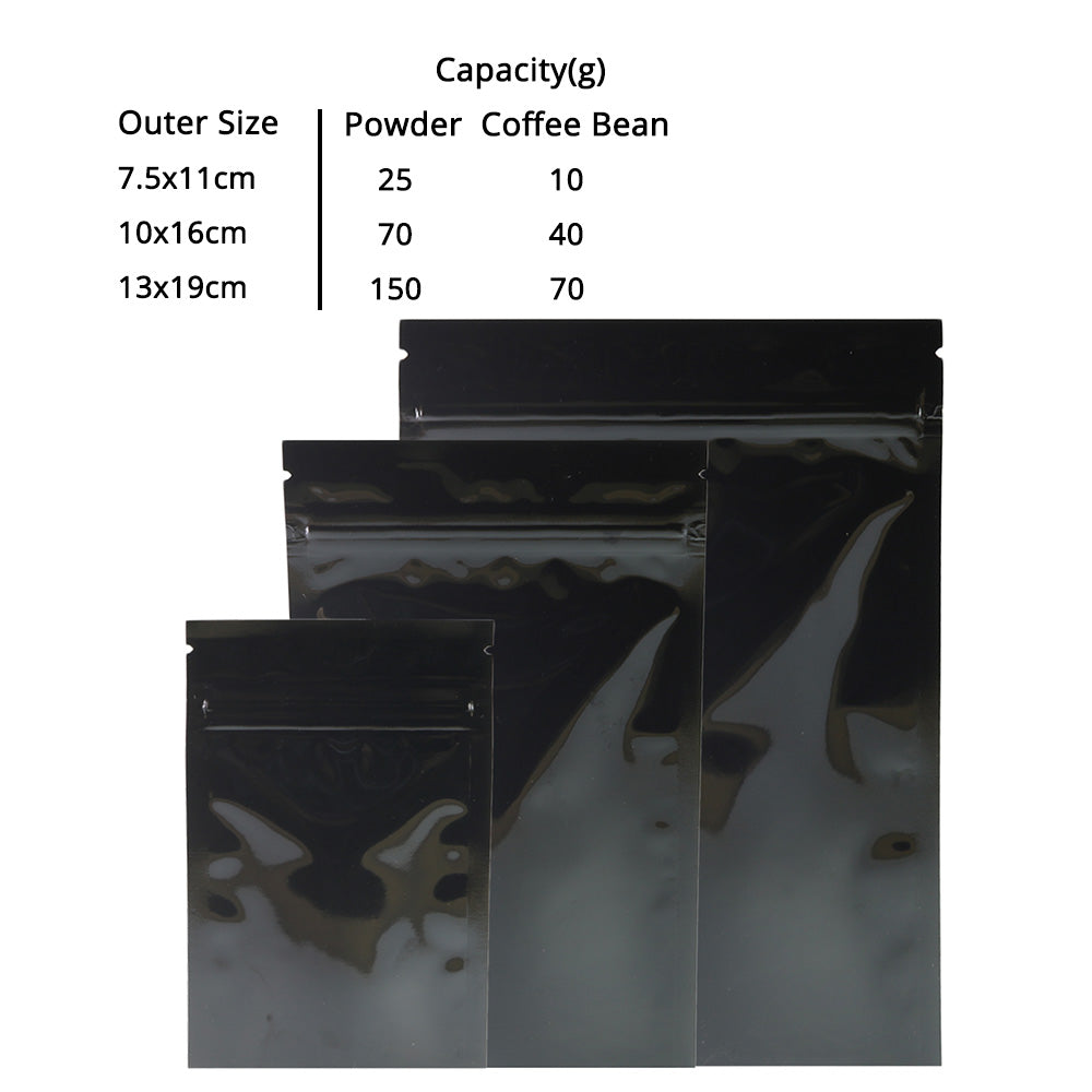 Multi-Size Glossy Black Vacuum Zip Lock Package Bag Recyclable Foil Mylar Flat Zipper Bag