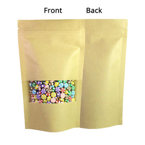 Zip Lock With Window Kraft Paper Stand Up Pouch Recyclable Eco-friendly Mylar Packaging Storage Bag With Tear Notch