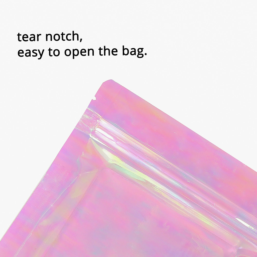Plastic Mylar Bag Glossy Holographic Pink Comestic Jewellery Candy Storage Zip Lock Pouch Resealable Polybag