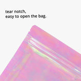 Plastic Mylar Bag Glossy Holographic Pink Comestic Jewellery Candy Storage Zip Lock Pouch Resealable Polybag
