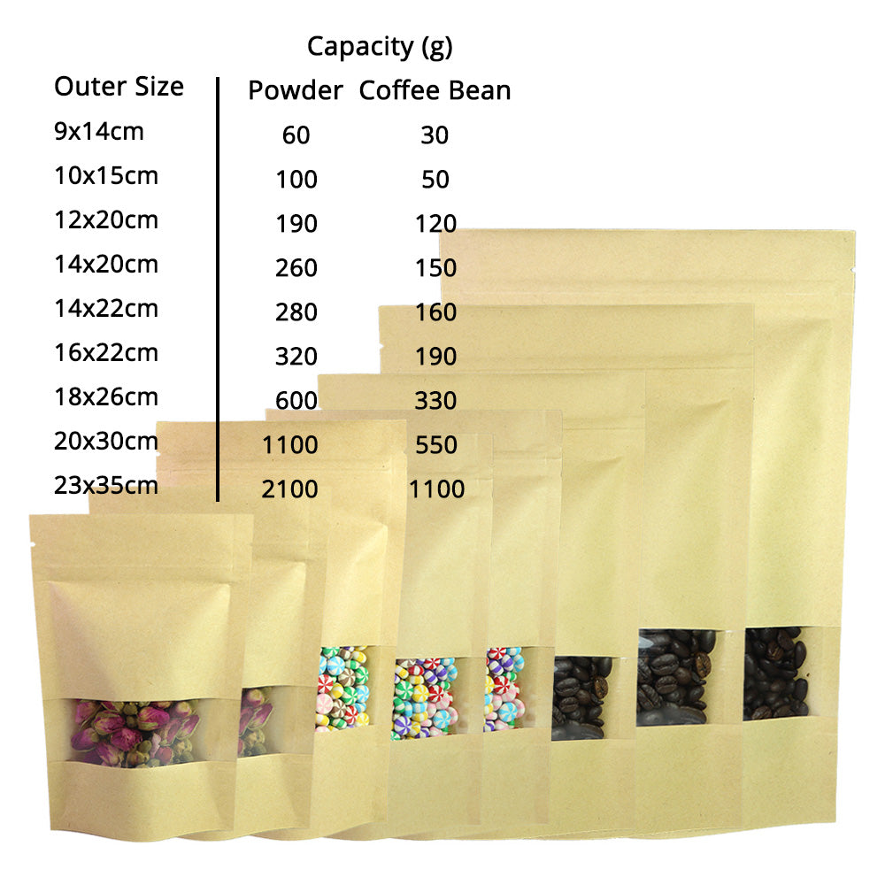 Custom Printed:Zip Lock With Window Kraft Paper Stand Up Pouch Recyclable Eco-friendly Mylar Packaging Storage Bag