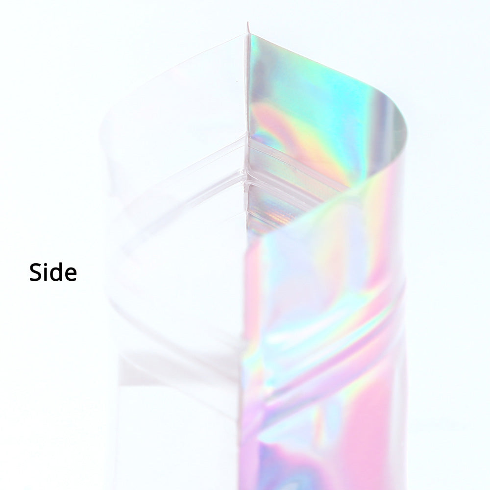 Holographic Silver Bag New Design Glossy Clear Front Plastic Bag Metallic Foil Mylar Cosmetics Food Storage Zipper Pouch