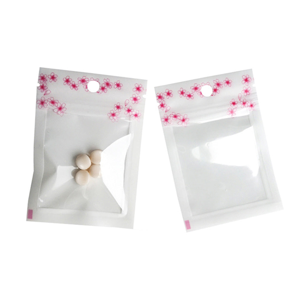 Premium Recyclable White Plastic Mylar Packaging Bag Clear Window Zip Lock Flat Storage Pouch With Flower Printing