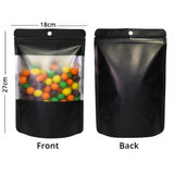 Custom Printed:Matte Black/ White With Frosted Window And Handle Hole Metallic Foil Stand Up Reusable Zipper Storage Bag