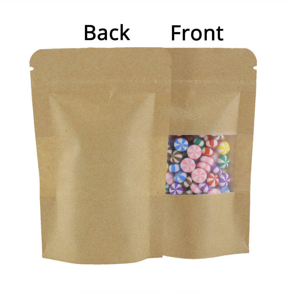 Custom Printed:High Quality Matte Variou Sizes Kraft Paper Bag Mylar Eco Recyclable Stand Up With Window Zip Lock Storage Pouch