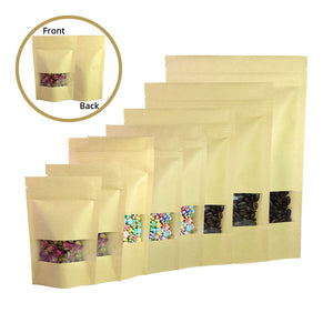 Zip Lock With Window Kraft Paper Stand Up Pouch Recyclable Eco-friendly Mylar Packaging Storage Bag With Tear Notch