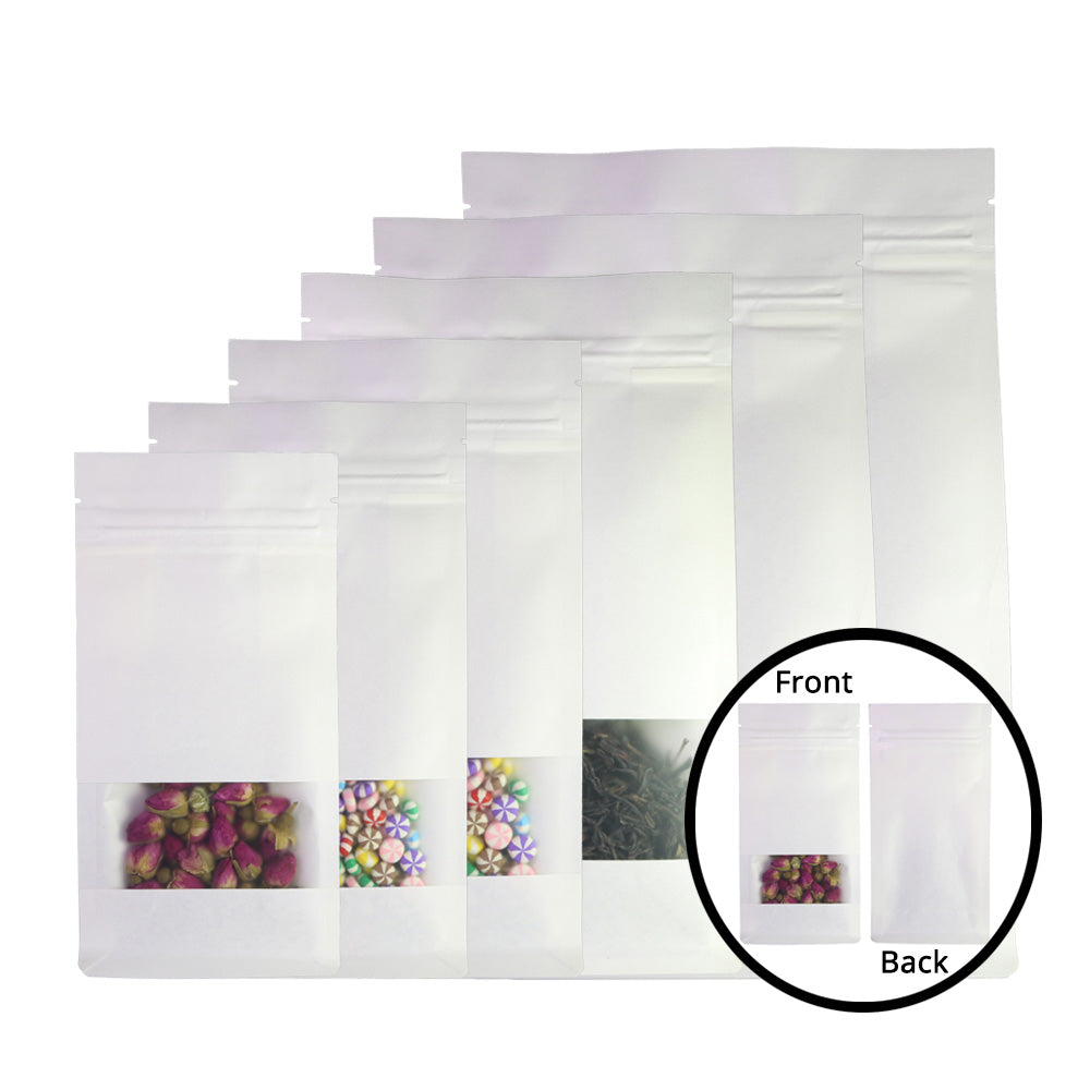 Custom Printed: Zip Lock Bag Kraft Paper In Stock White With Frosted Window Eco Biodegradable Wheat Cereal Storage Stand Up Pouch