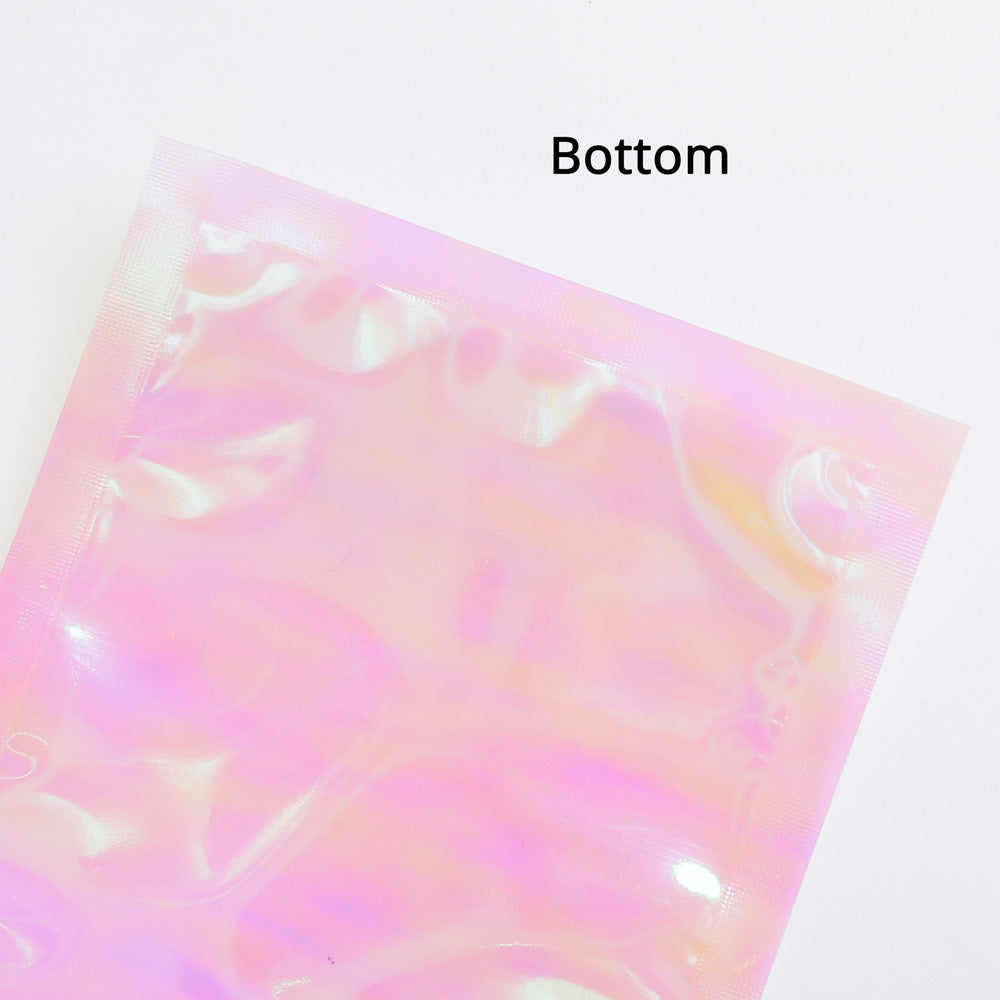 Custom Printed: Holographic Pink Flat Bottom Heat Seal Bag Plastic Mylar Packaging Zip Lock Pouch For Food Make up Storage
